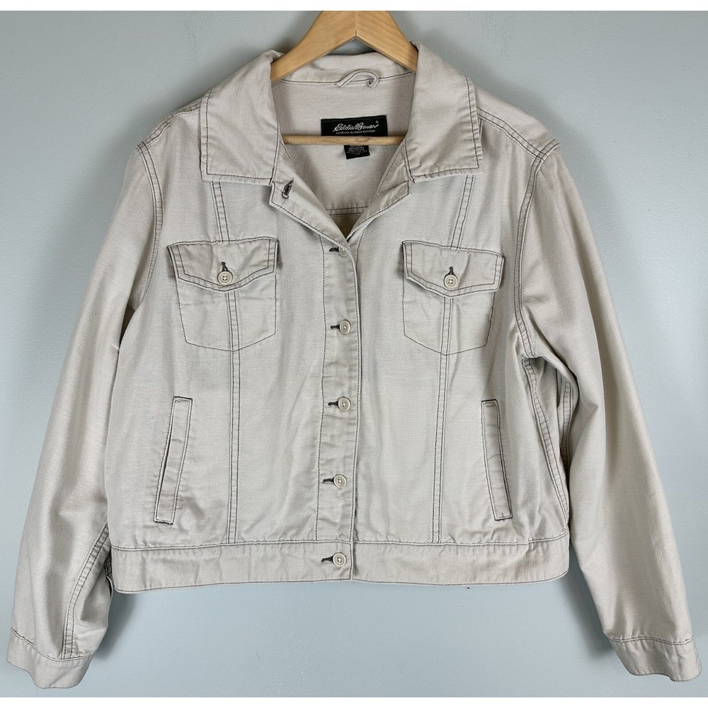 Eddie Bauer Button Up Linen Blend Lightweight Jacket Women's XL Beach Capsule